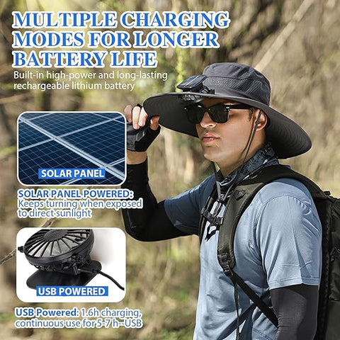 Solar Fan Hat For Outdoor Use
