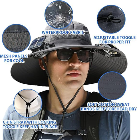 Solar Fan Hat For Outdoor Use
