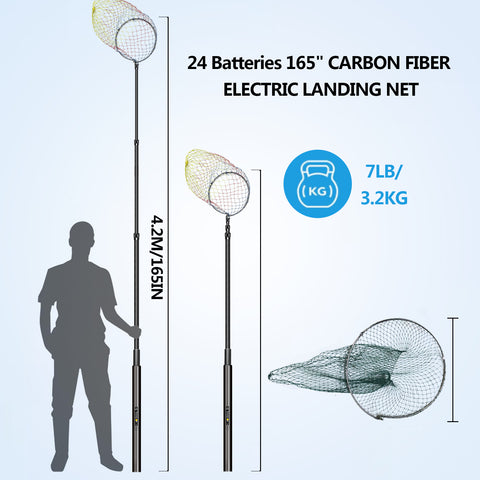 Battery Powered Carbon Fiber Landing Net with Extendable Handle